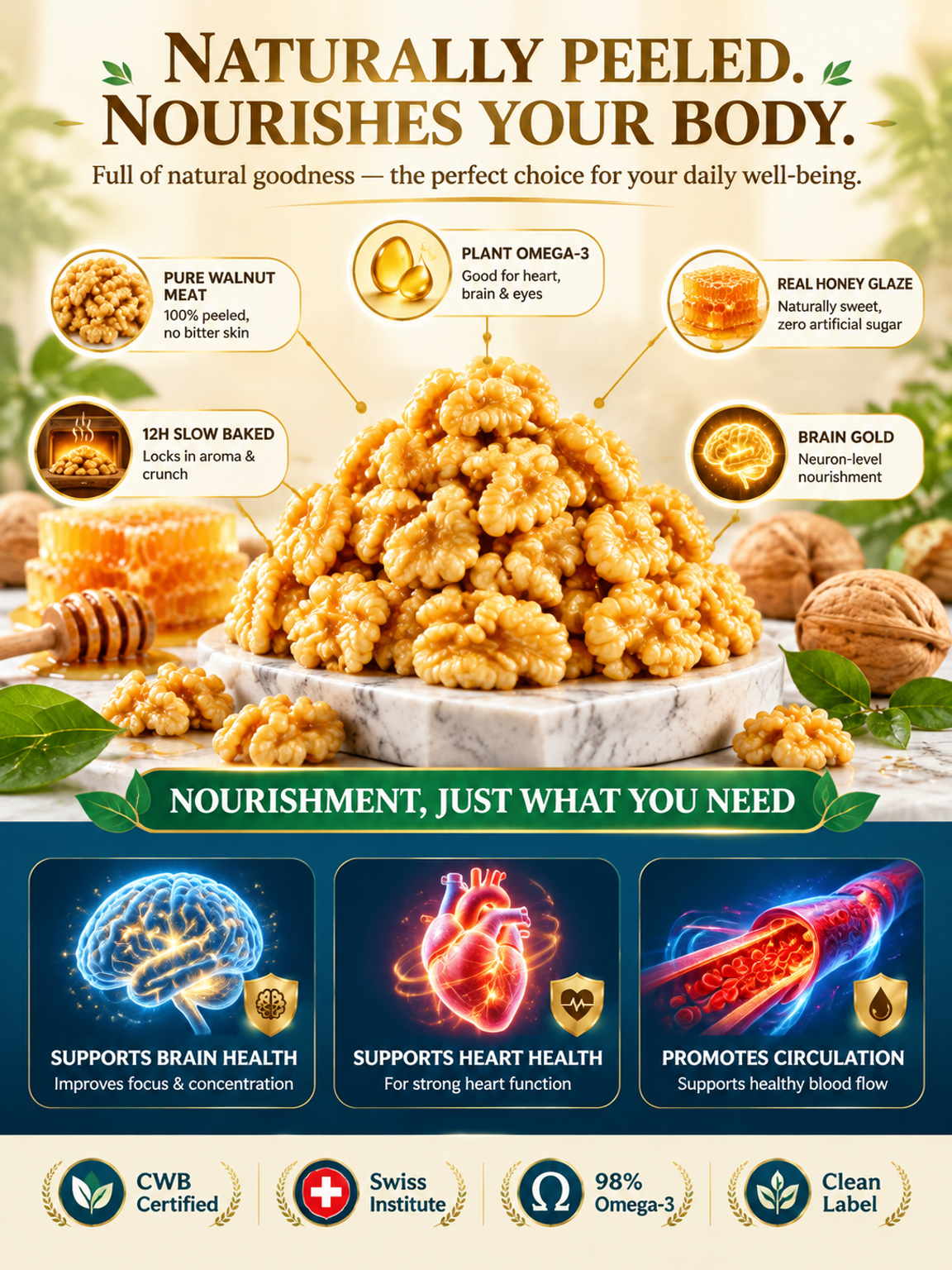 🌰【 TODAY ONLY: Buy 2 Get 2 FREE! 】👉 Premium Honey-Glazed Peeled Walnuts | No Bitter Skin Healthy Snack