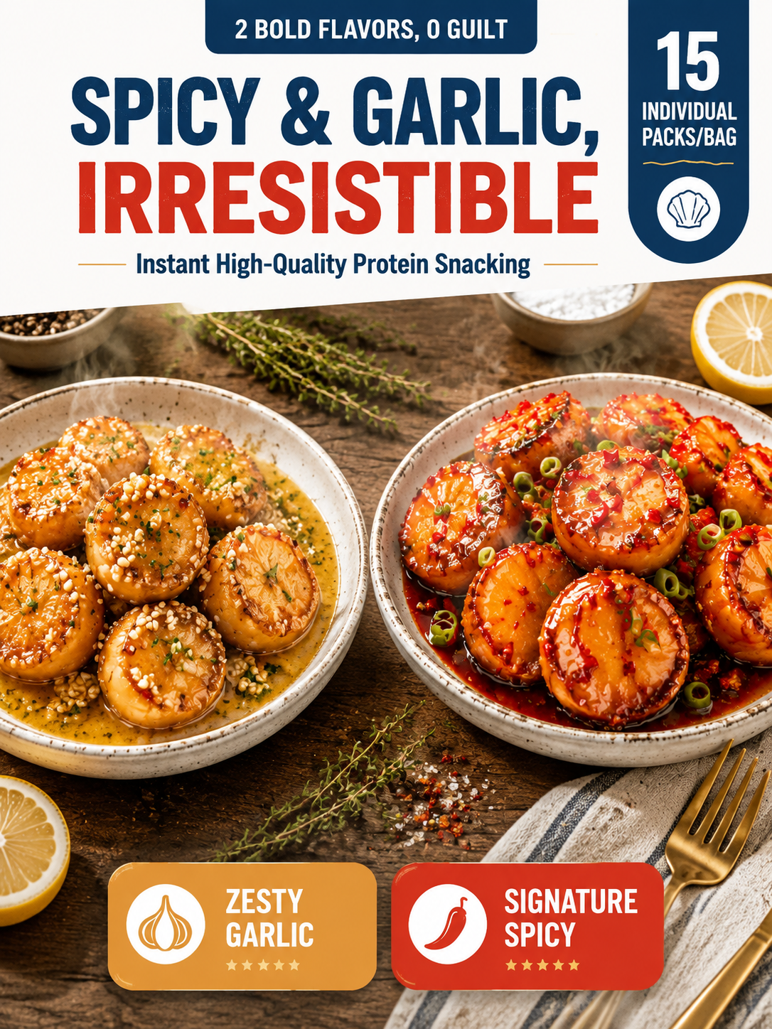 【 TODAY ONLY: Buy 1 Get 1 Free!】🌶️ Wild Alaska Ready to Eat Wild Scallops | High Protein Keto Snack 🐚