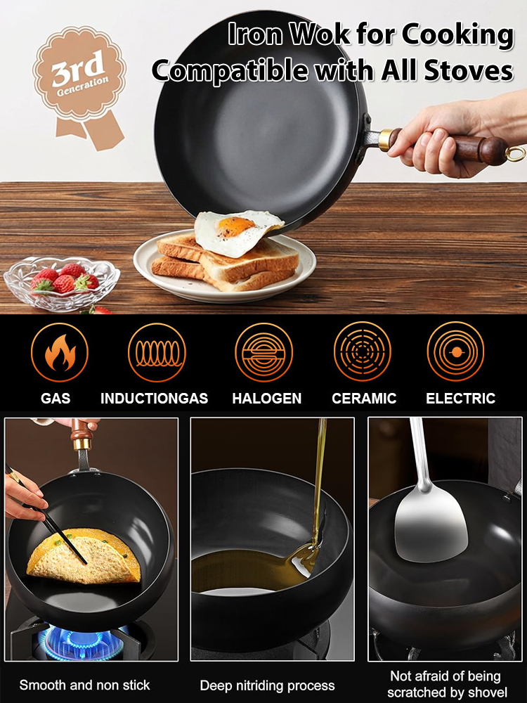 [100th Anniversary Flash Sale]Tsubame-Sanjo Masterpiece: Hand-Hammered Japanese Wok - 100% Toxin-Free & Natural Non-Stick 🇯🇵🍳80% OFF Artisan Iron Wok + FREE Rosewood Spatula & Lid 🎁📉