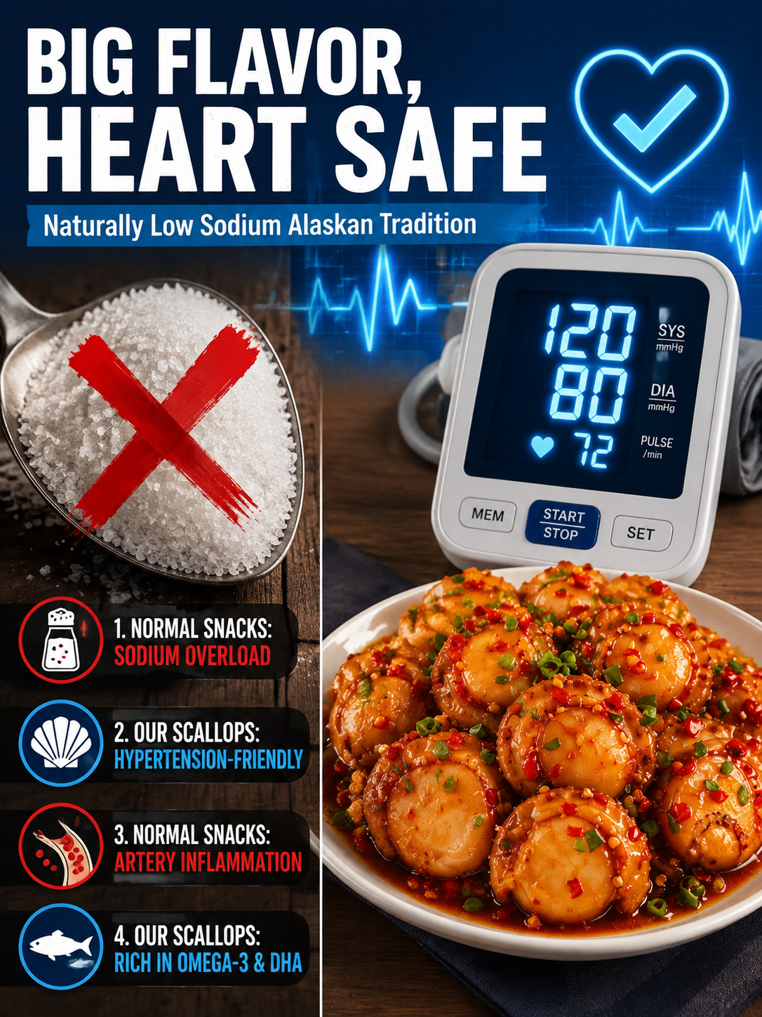 【 TODAY ONLY: Buy 1 Get 1 Free!】🌶️ Wild Alaska Ready to Eat Wild Scallops | High Protein Keto Snack 🐚