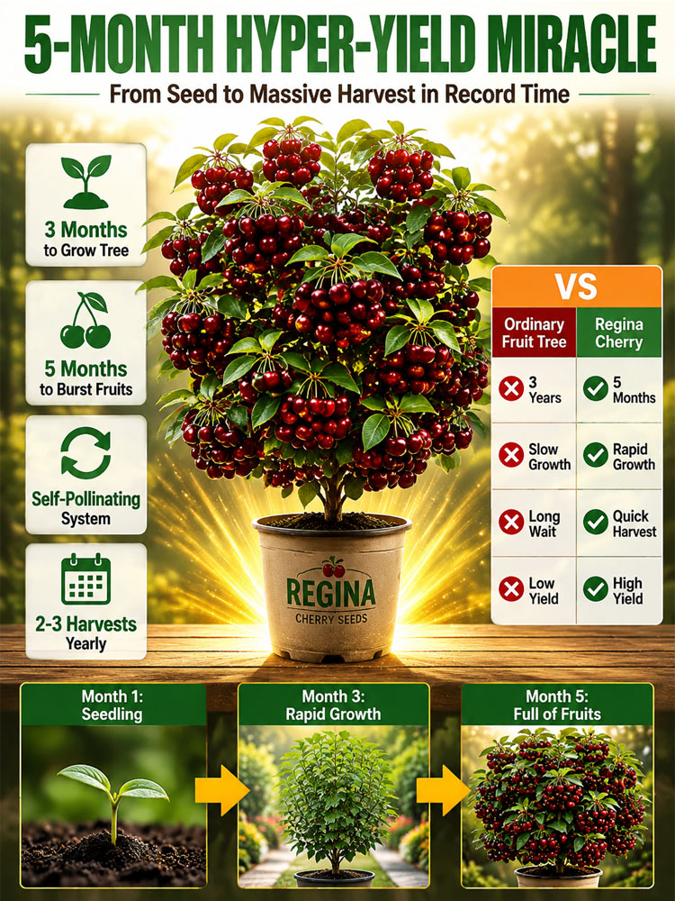 [100% Germination Guarantee] 4J XXL Regina Sweet Cherry Seeds | Carefully Selected Seeds with High Germination Rates | Bears Fruit Within One Year of Planting | Ideal for Balconies and Gardens | Cold-Hardy to -20°C 🍒