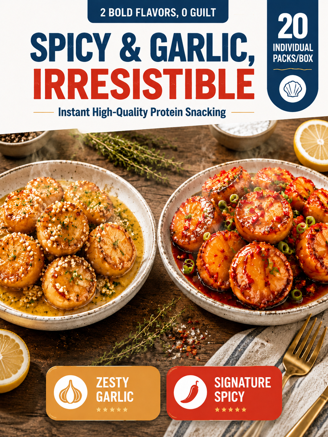 【 TODAY ONLY: Buy 1 Get 1 Free!】🌶️ Wild Alaska Ready to Eat Wild Scallops | High Protein Keto Snack 🐚