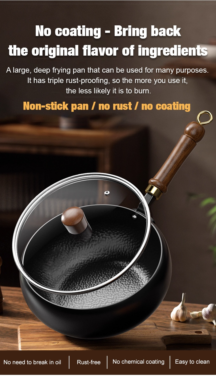 [Pre-seasoned before shipping] Iwate Japan · Hand-forged wrought iron wok ❤️ Non-stick · Lightweight · Rust-proof