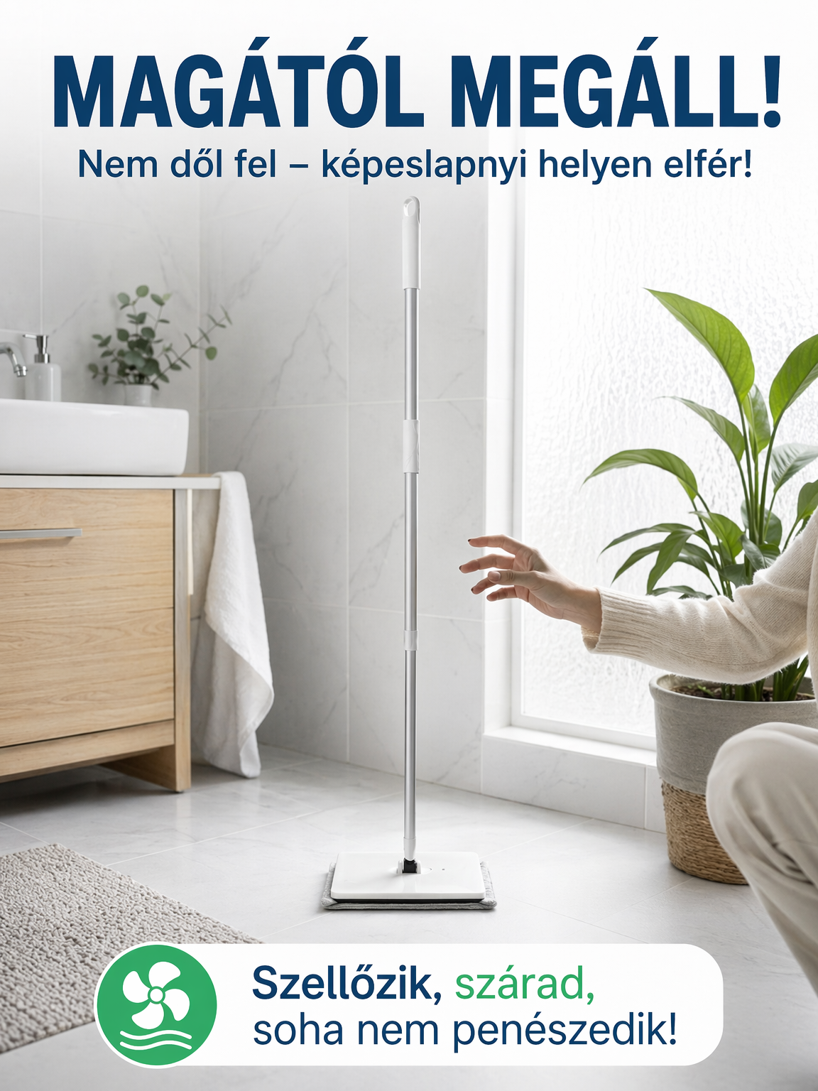Kézmosás nélküli háztartási lapos felmosó.