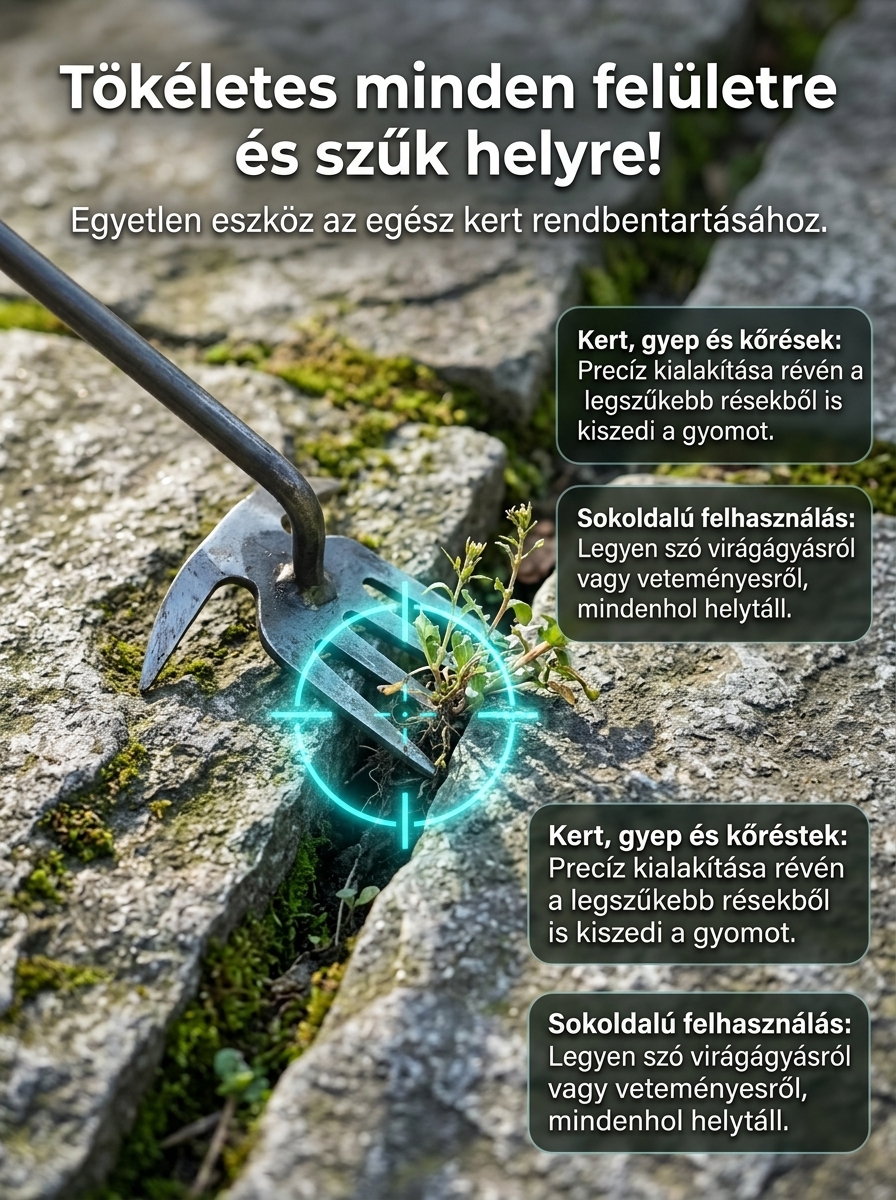 Gyomkiszedő eszköz, amely gyökerestől távolítja el a gyomokat
