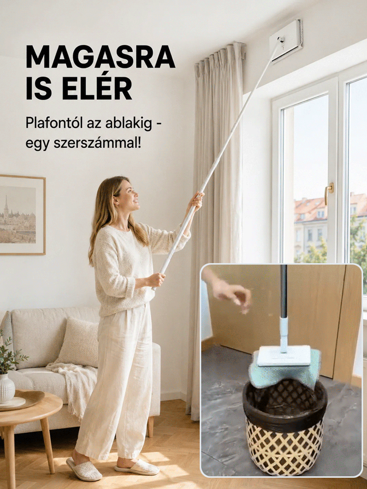 Kézmosás nélküli háztartási lapos felmosó.