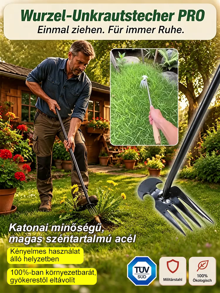 Gyomkiszedő eszköz, amely gyökerestől távolítja el a gyomokat