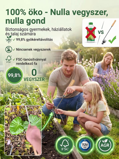 Gyomkiszedő eszköz, amely gyökerestől távolítja el a gyomokat