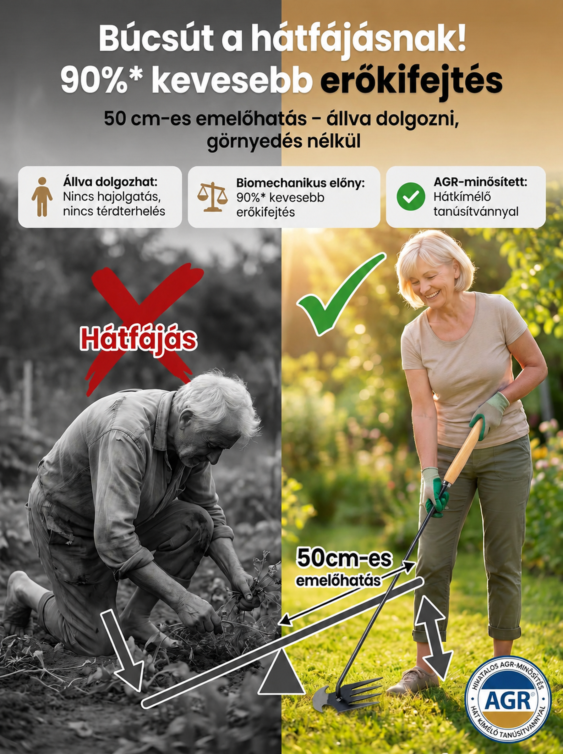 Gyomkiszedő eszköz, amely gyökerestől távolítja el a gyomokat