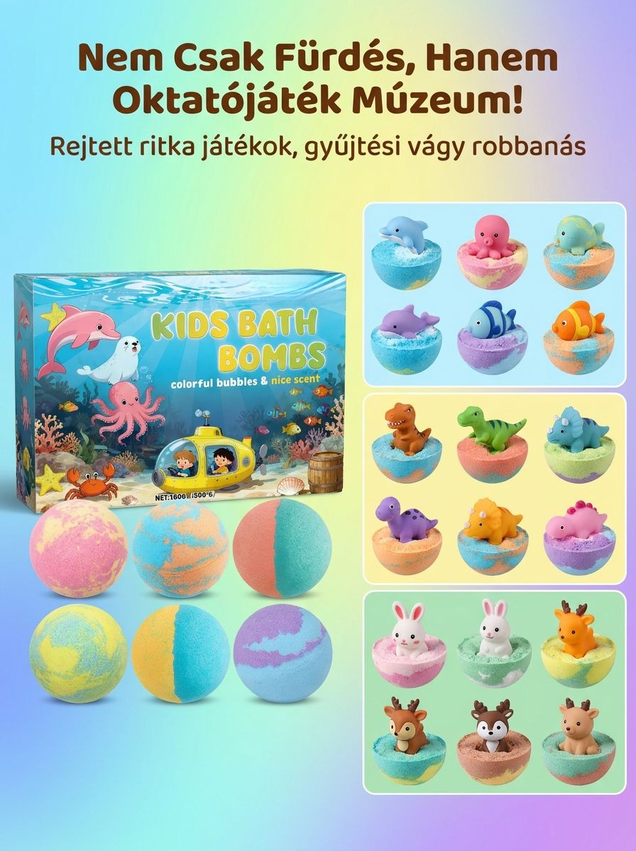 🔥Mágikus Gyermek Fürdőgolyó Vakdobozzal | Rejtett Játék & Színes Buborékok