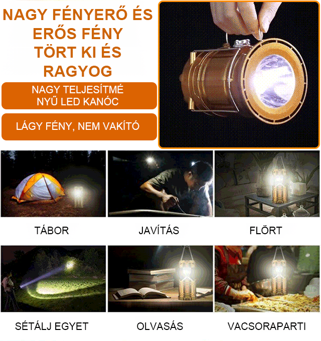 Vízálló, multifunkcionális napelemes lámpa