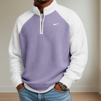 2026 Men's Waffle Knit Long-Sleeve Polo Shirt