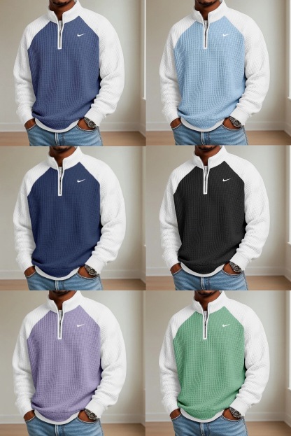 2026 Men's Waffle Knit Long-Sleeve Polo Shirt