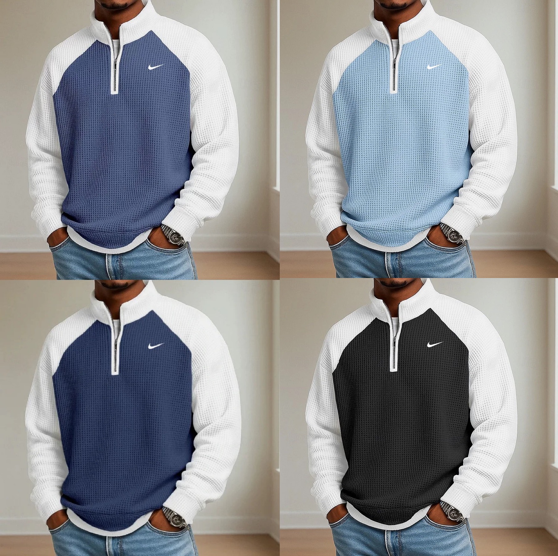 2026 Men's Waffle Knit Long-Sleeve Polo Shirt