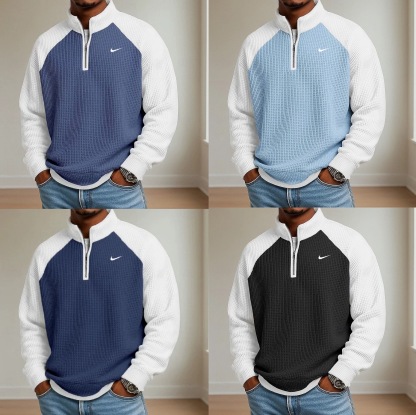 2026 Men's Waffle Knit Long-Sleeve Polo Shirt