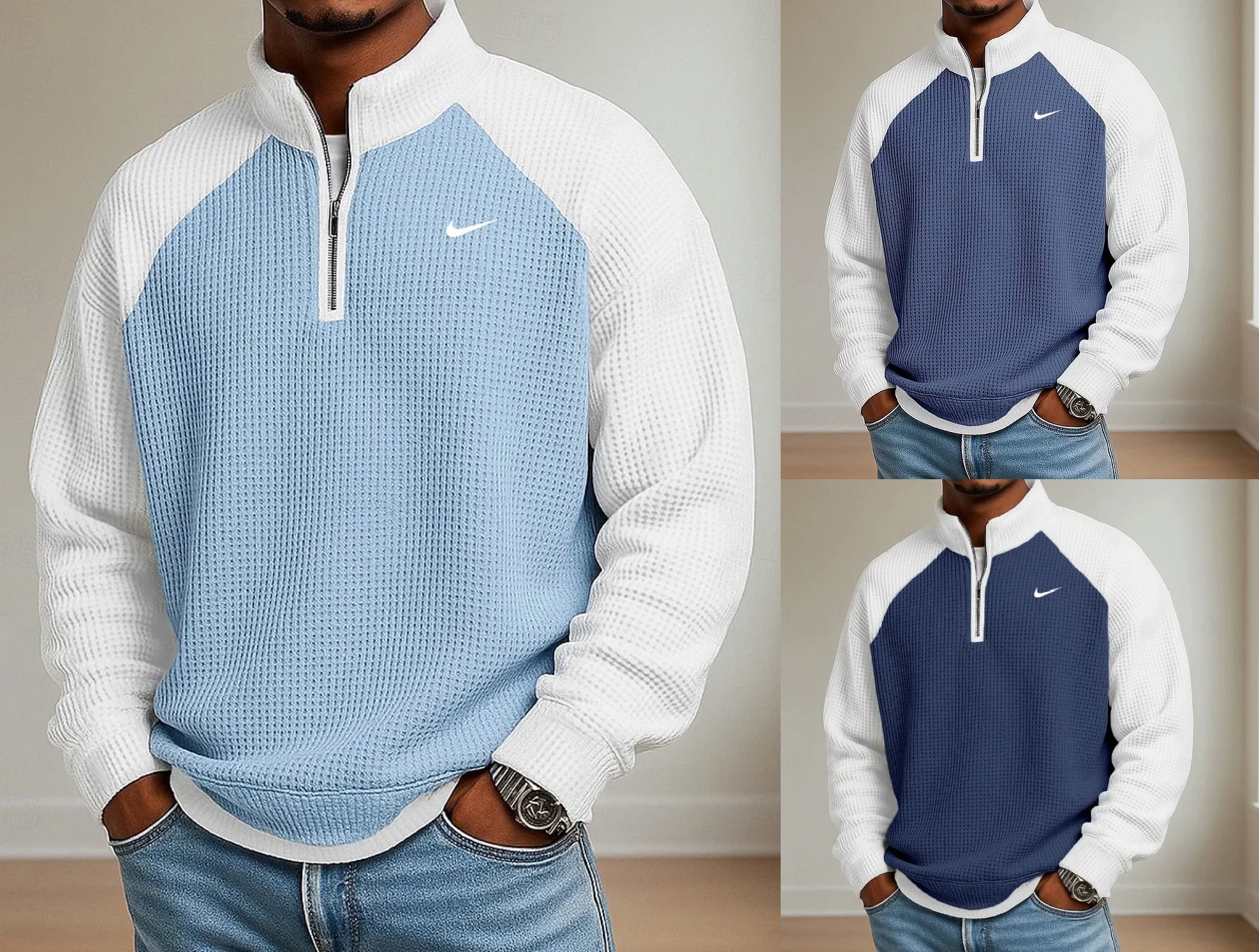2026 Men's Waffle Knit Long-Sleeve Polo Shirt