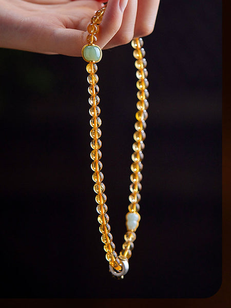 Double Circle Natural Clear Citrine Bracelet with Hetian Jade