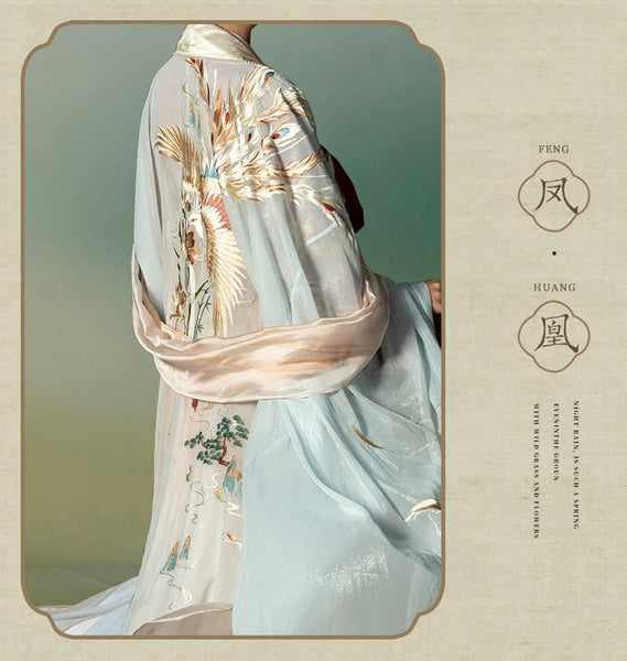 BlueDail Pure Hand Embroidery「Beautiful appearance and pure heart」White Phoenix Embroidered Tang Style Daily Wear Hanfu Clothing