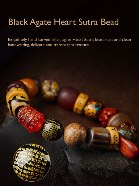 Multi-Gemstone Bodhi Seed Prajna Heart Sutra Six Character Mantra Beaded Bracelet for Men and Women-02
