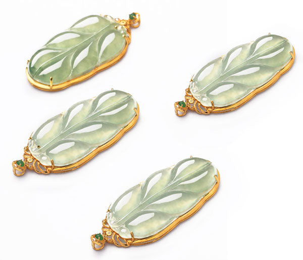 18K Gold Inlay Natural Ice Jadeite Jade Chinese「Jin Zhi Yu Ye」Golden Branch and Jade Leave Pendant Necklace-04