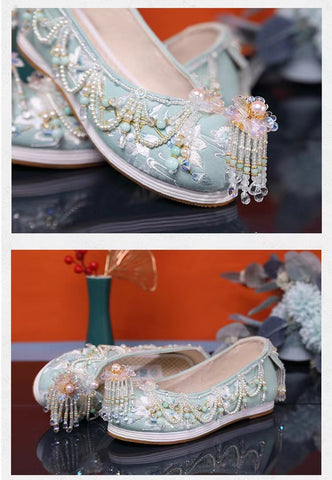 Handmade Custom Melaleuca Bottom Heightening Embroidered and Beaded Women's Hanfu Shoes Chinese Cosplay Shoes-03