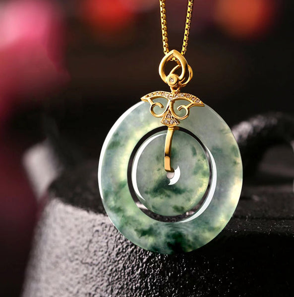Natural Ice Jadeite Jade Chinese Concentric Knot「Health Harmony & Happiness」Ping An Kou Pendant Necklace for Women-01