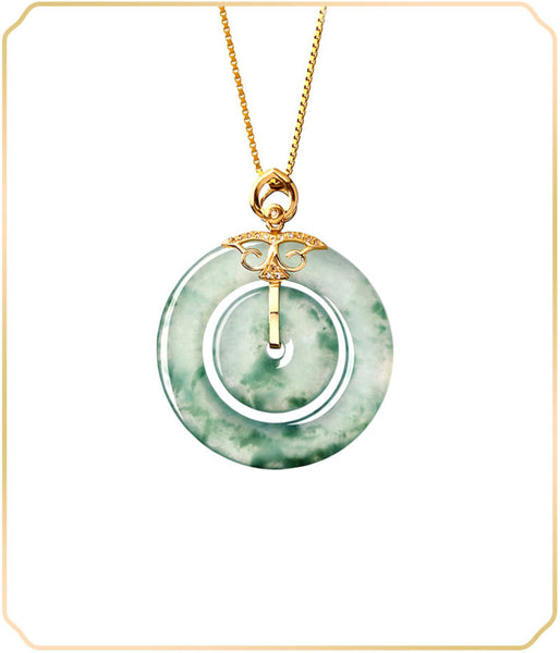 Natural Ice Jadeite Jade Chinese Concentric Knot「Health Harmony & Happiness」Ping An Kou Pendant Necklace for Women-05