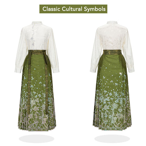 Sea of Flowers Mamianqun- Floral Ma Mian Skirt Inspired by Traditional Chinese Mother-of-Pearl Patterns