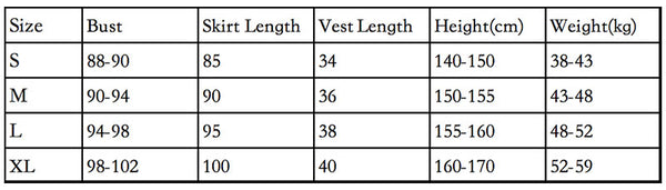 Handmade Princess Dunhuang Feitian Dress Costume Set Size Chart
