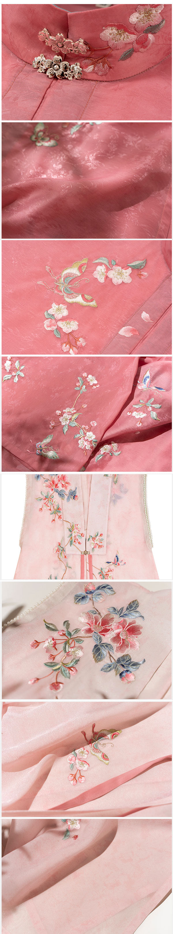 Blossom Season - Pink Traditional Stand-Collar Embroidered Hanfu Dress Set details