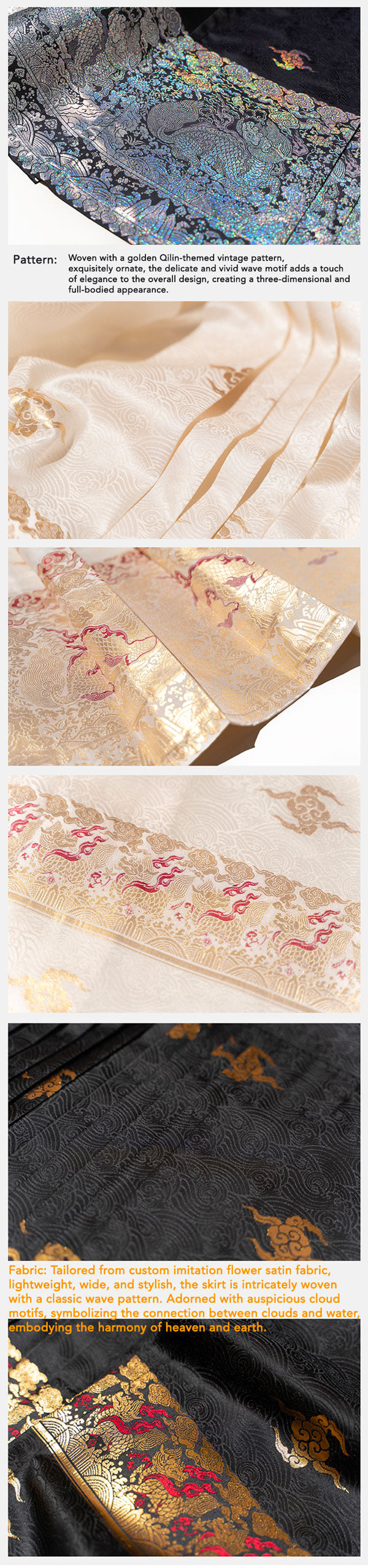 Ocean Wave Pattern Woven Gold Traditional Chinese Retro Pattern Mamianqun Skirt product details