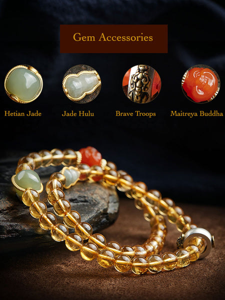 Double Circle Natural Clear Citrine Bracelet with Hetian Jade Multiple Gemstones
