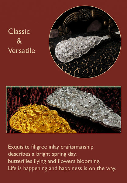Handcrafted Vintage Chinese Style 999 Sterling Silver Filigree Butterfly and Flowers Hairpin-02