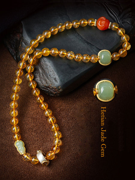 Double Circle Natural Clear Citrine Bracelet