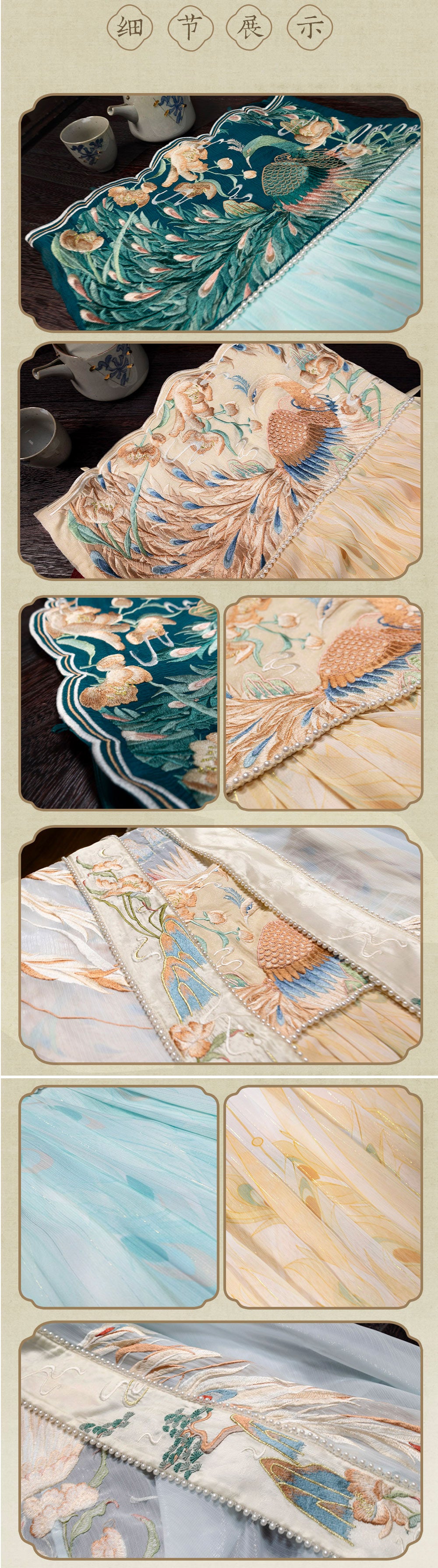 BlueDail Pure Hand Embroidery「Beautiful appearance and pure heart」White Phoenix Embroidered Tang Style Daily Wear Hanfu Clothing