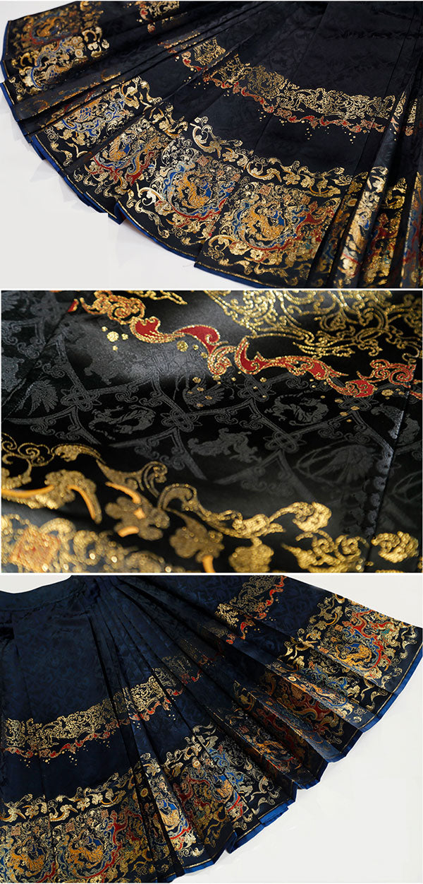 Inspired by Ancient Textile Motifs - Dark Patterned Woven Gold Mamianqun Skirt