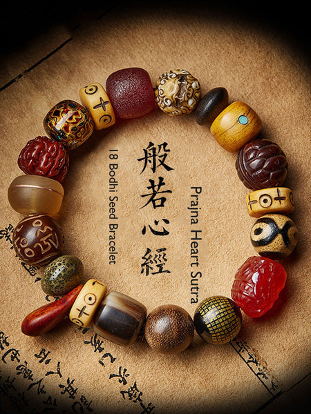 Multi-Gemstone Bodhi Seed Prajna Heart Sutra Six Character Mantra Beaded Bracelet for Men and Women-01