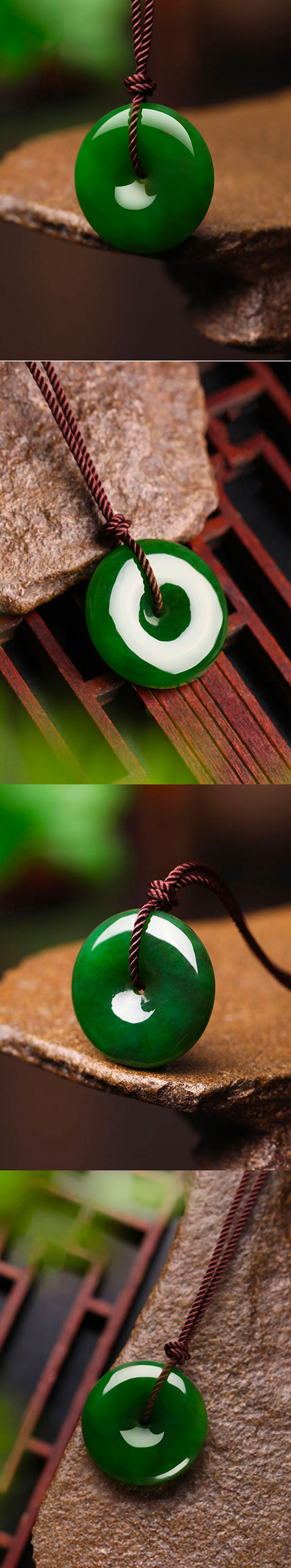 Emerald Green Natural Jadeite Jade Chinese「Ping An Kou」Pendant Necklace for Women and Men-01