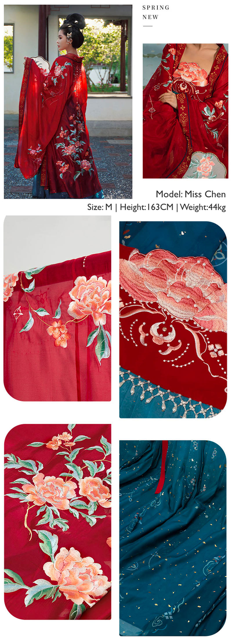 BlueDail Pure Hand Embroidery Yang Guifei「Bringing endless glory and wealth」Prosperous Peony Embroidered Tang Style Daily Wear Hanfu Clothing