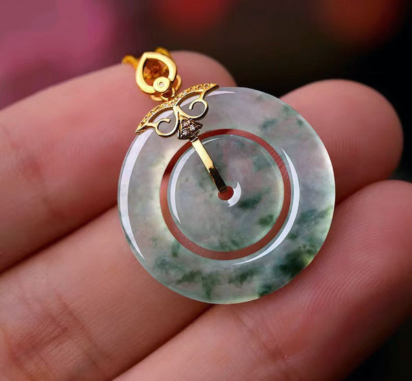 Natural Ice Jadeite Jade Chinese Concentric Knot「Health Harmony & Happiness」Ping An Kou Pendant Necklace for Women-03