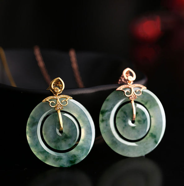 Natural Ice Jadeite Jade Chinese Concentric Knot「Health Harmony & Happiness」Ping An Kou Pendant Necklace for Women-02