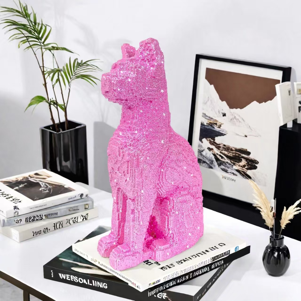 Luxury-luxurious style entrance desk resin engraved building block sitting cat figurine