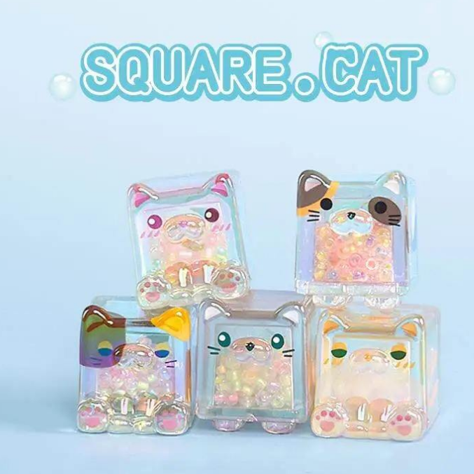 Square Cat Series Mystery Boxes  Box Random Design Resin Action Figures Cute Animal Collectible Toy Mini Cats