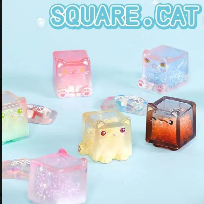 Square Cat Series Mystery Boxes  Box Random Design Resin Action Figures Cute Animal Collectible Toy Mini Cats
