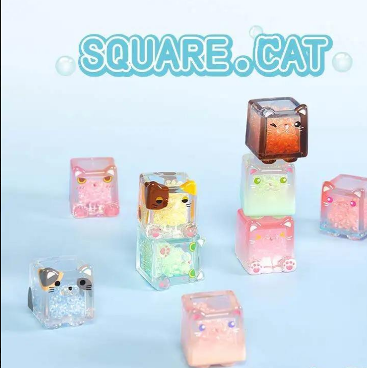 Square Cat Series Mystery Boxes  Box Random Design Resin Action Figures Cute Animal Collectible Toy Mini Cats