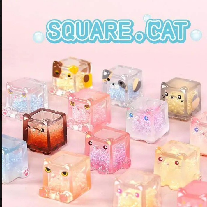 Square Cat Series Mystery Boxes  Box Random Design Resin Action Figures Cute Animal Collectible Toy Mini Cats