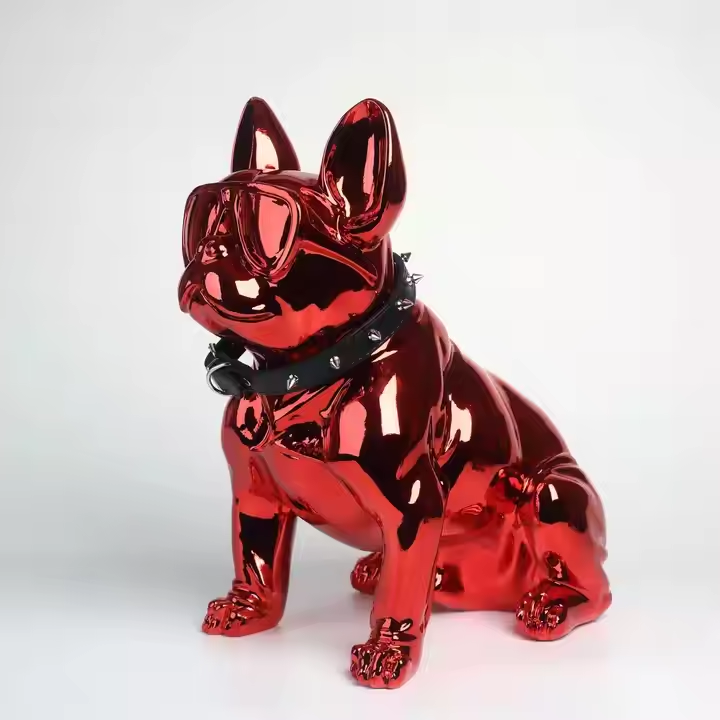 Custom Color Home Decoration Plated French Bulldog Resin Animal Figurine Abstract French Bulldog Fiberglass Sculpture