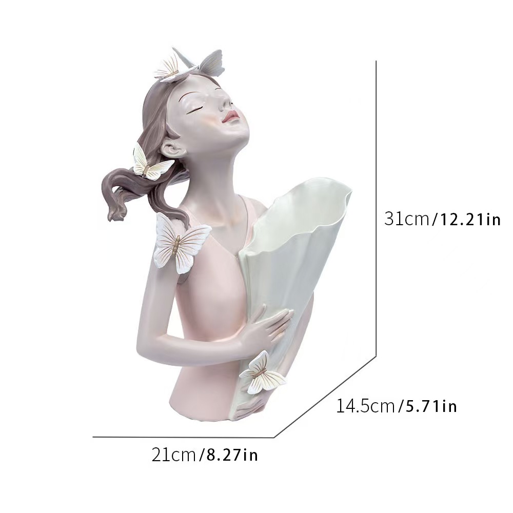 Butterfly Girl Flower Arrangement Vase for Home Tabletop Resin Artwork Decoration