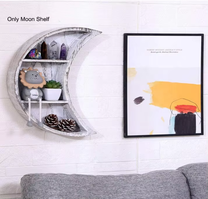 Wall Mounted Moon Shelf Wooden Floating Shelves
