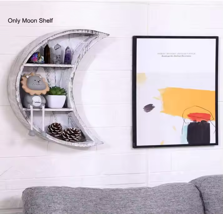 Wall Mounted Moon Shelf Wooden Floating Shelves